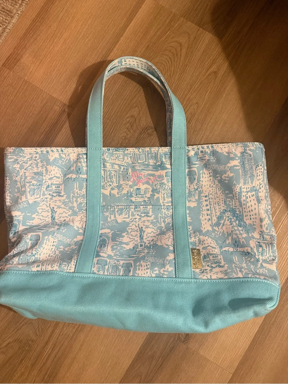 Lilly Pulitzer Aqua New York City-Print Canvas Tote